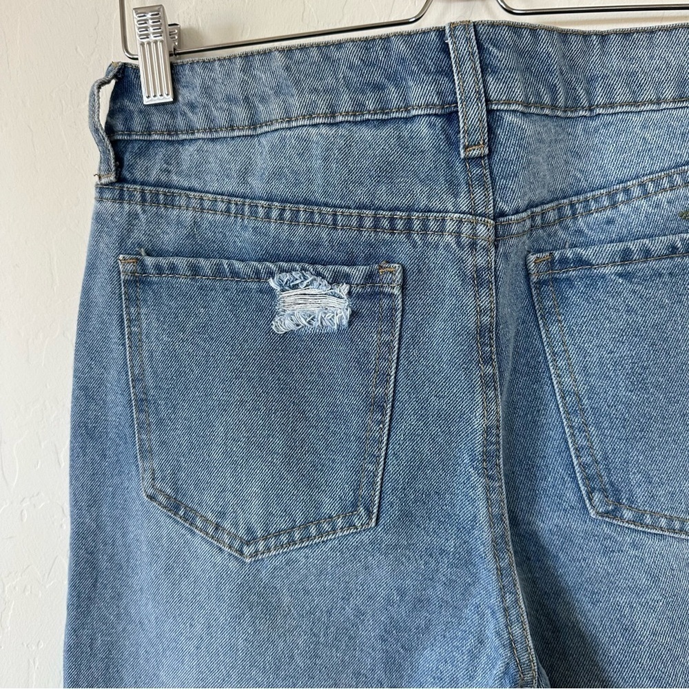 Organic Blue Boho Artsy Embroidered Floral Straight Leg High Rise Jeans Size 7 - Picture 9 of 12